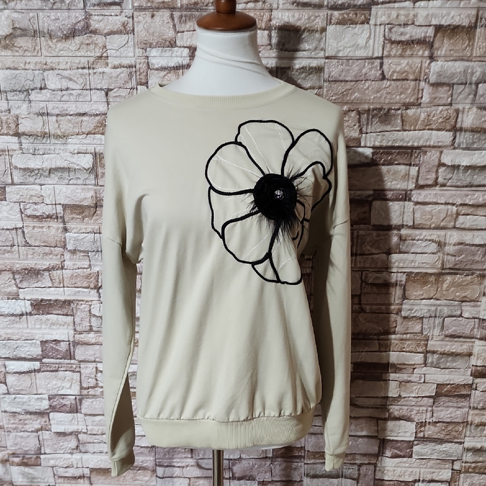 SABRA Tan Longsleeve with Black Floral Design